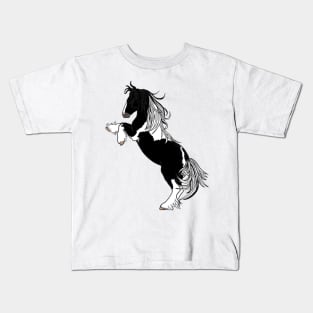 Black Tobiano Rearing Gypsy Vanner Kids T-Shirt